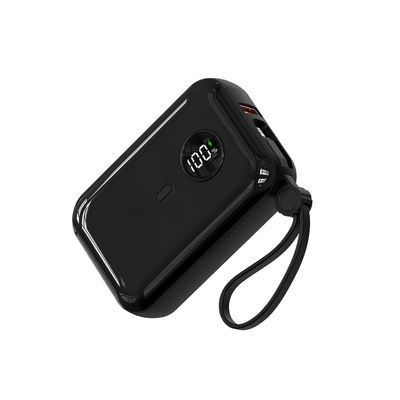 10000mAh 22,5W Universal intégré dans le câble Power Bank Noir Blanc ABS ignifuge PC avec LED voyants