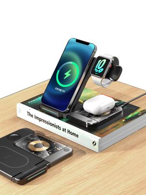 Un bon prix. Compact de taille 3 en 1 station de charge sans fil / Pad W / câble de type C en ligne